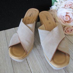 AZURA - beige suede crossover wedge sandals - size 7M - Made in Italy